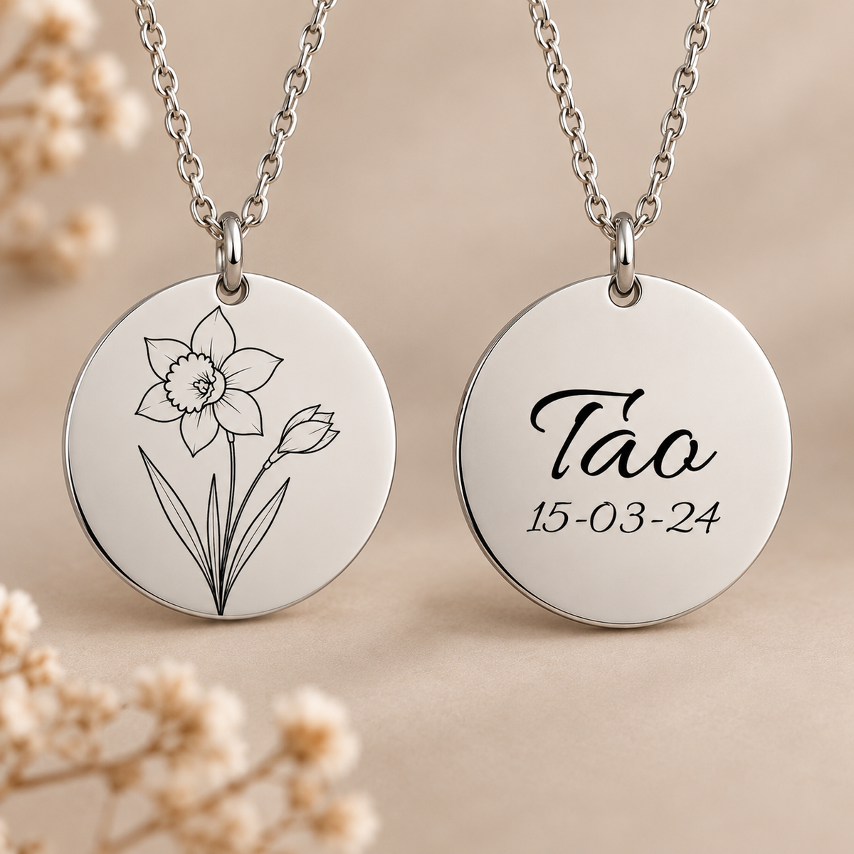 🌸 Pendentif Fleur de Naissance personnalisé