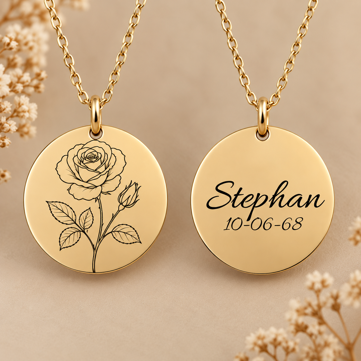 🌸 Pendentif Fleur de Naissance personnalisé