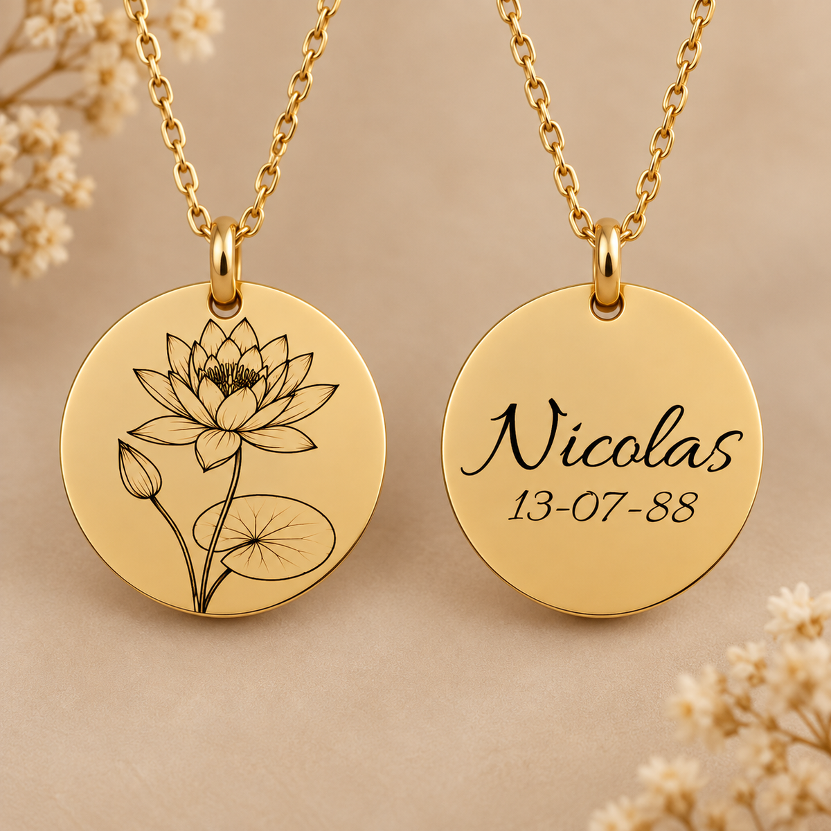🌸 Pendentif Fleur de Naissance personnalisé
