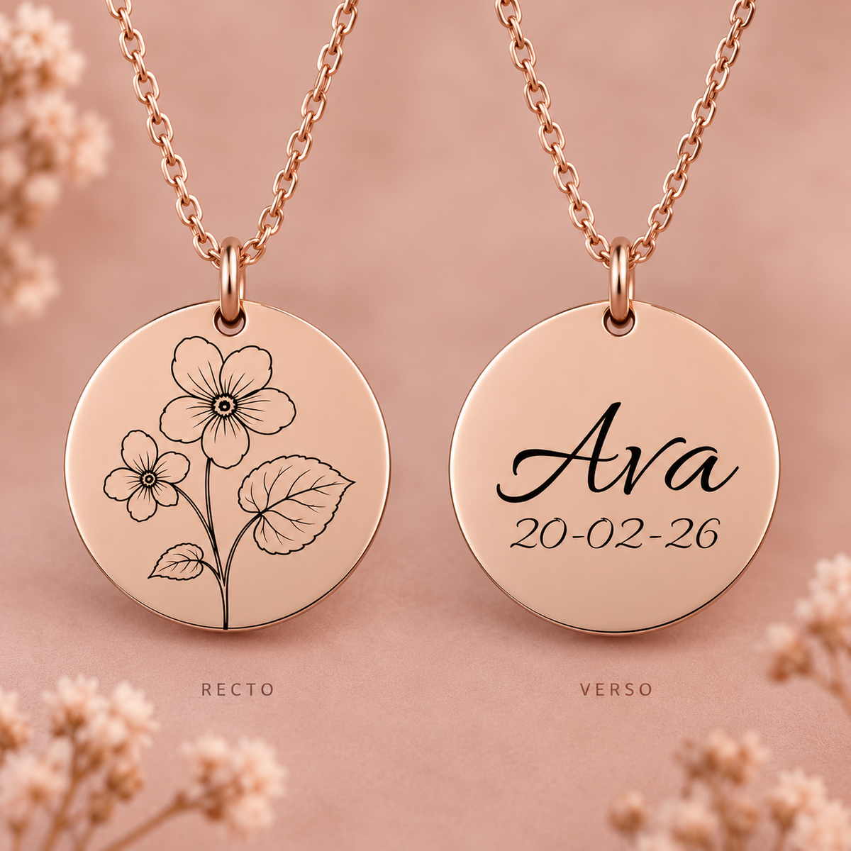 🌸 Pendentif Fleur de Naissance personnalisé