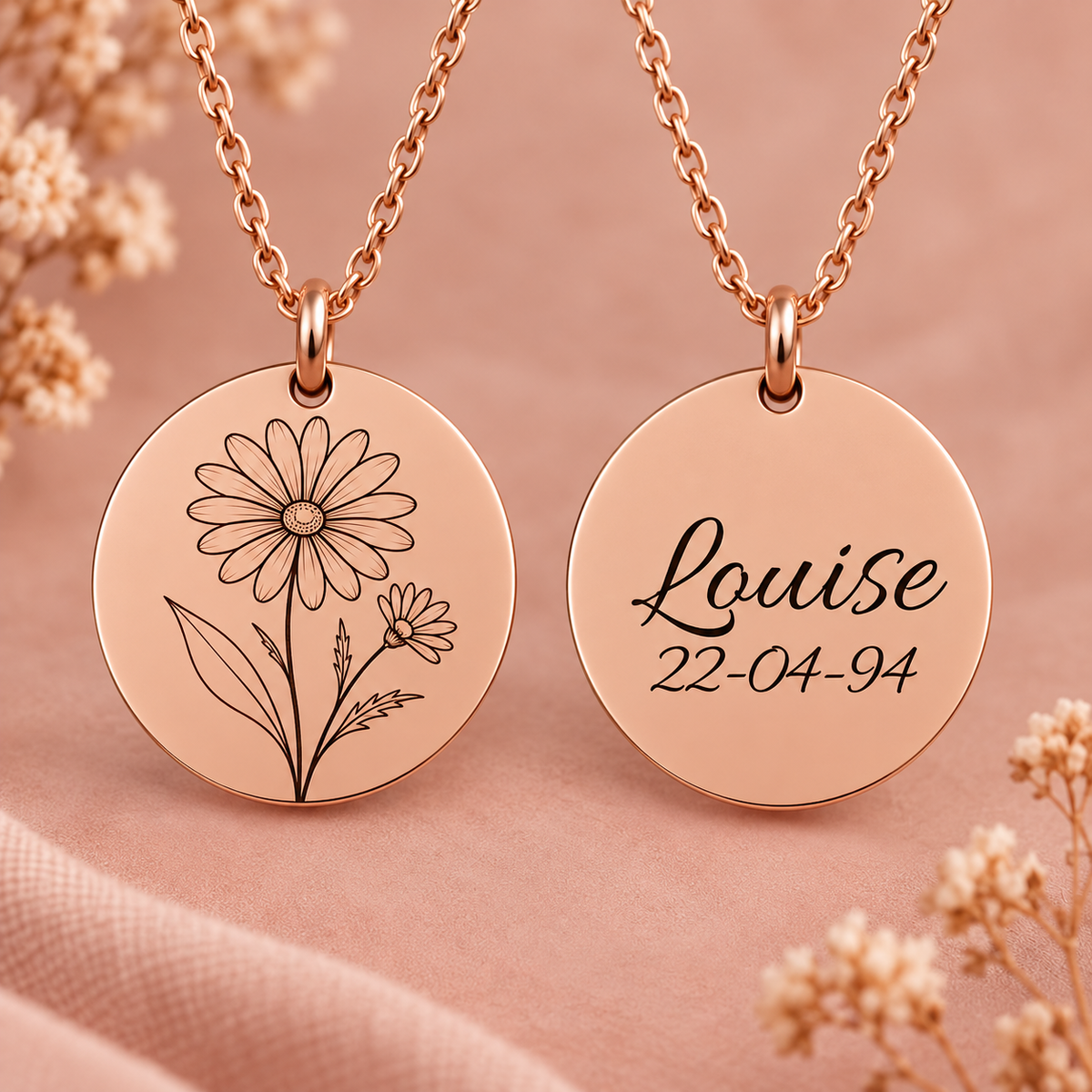🌸 Pendentif Fleur de Naissance personnalisé